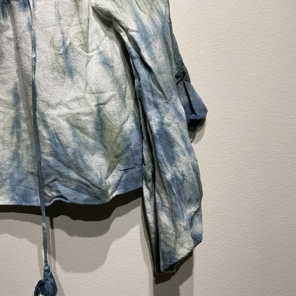 Moon River Crop Top Tie Dye Shirt Size L Slouchy- String Boho Flared Sleeve - Picture 5 of 7